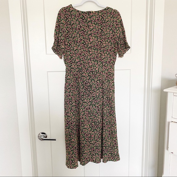 J Crew Smocked Sleeve Floral Print Midi Dress Sz 8 Cottagecore Romantic - Picture 8 of 9